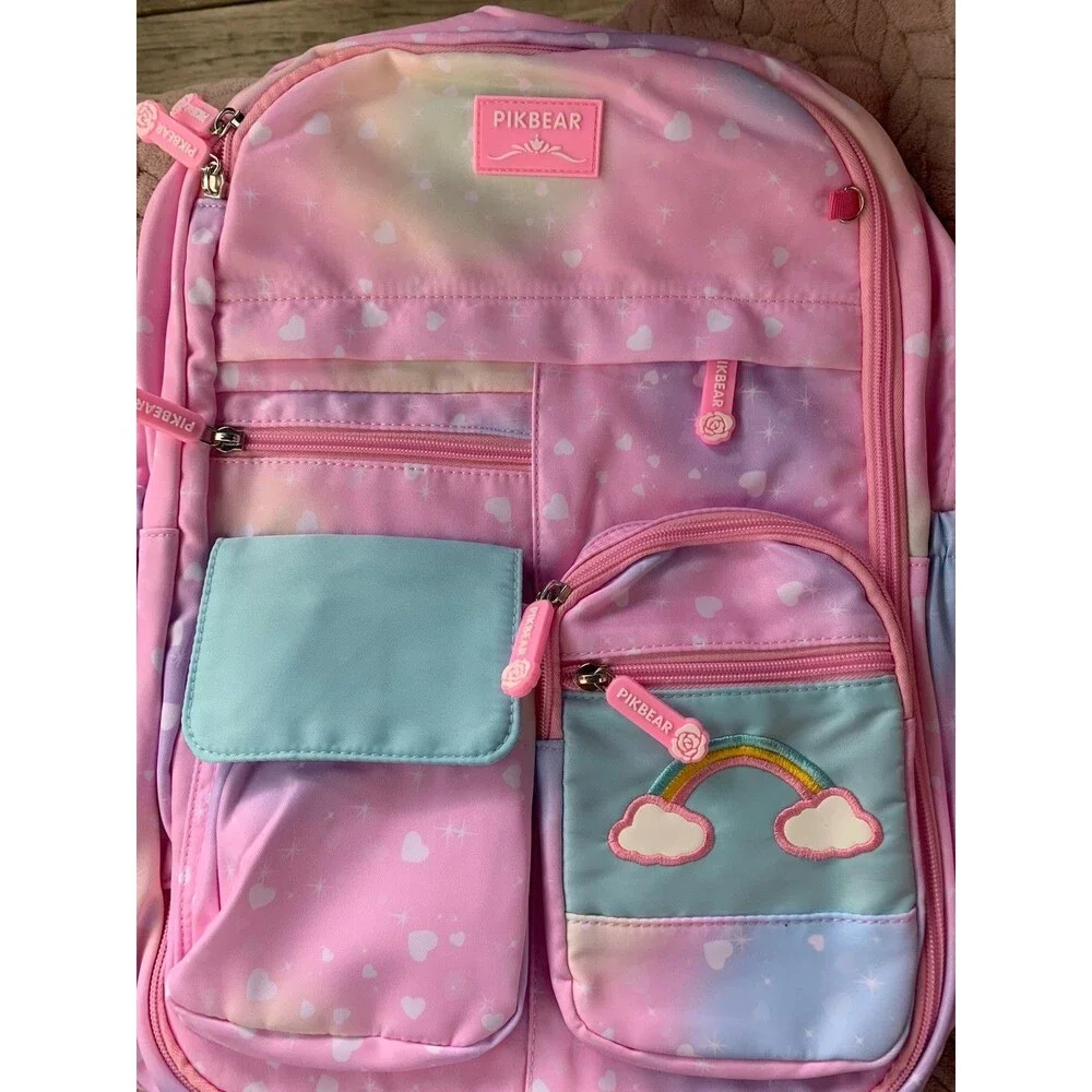 Girls Backpack Starry Rainbow Bookbag Cute Large Capacity Backpack Multifunction